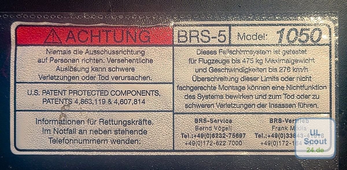 BRS-5 UL4-1050 SP und Raketenmotor T301   BRS Fallschirm BRS-5 UL4-1050SP 4/27und Raketenmotor BRS T